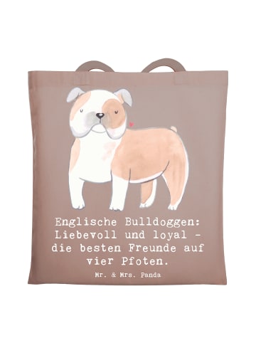 Mr. & Mrs. Panda Tragetasche Englische Bulldogge Freunde mit Spruch in Braun Pastell