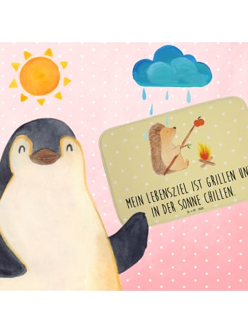 Mr. & Mrs. Panda Badematte Igel Grillen mit Spruch in Gelb Pastell