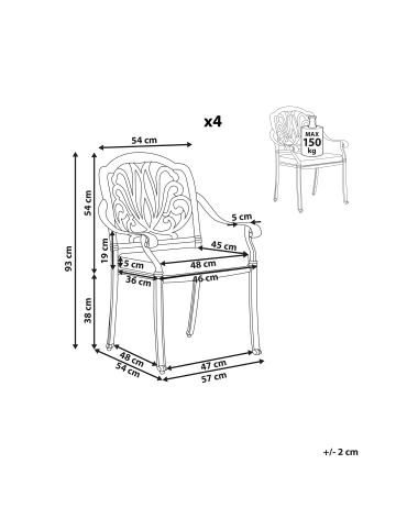 Beliani 4er-Set Esszimmerstuhl ANCONA in Schwarz/Beige