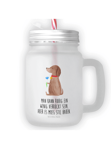 Mr. & Mrs. Panda Trinkglas Mason Jar Hund Blume mit Spruch in Transparent