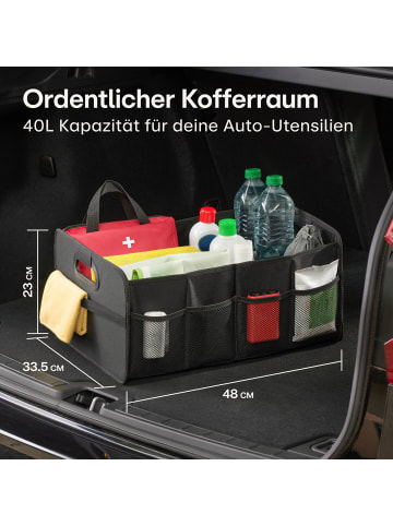 Praknu Kofferraum Organizer Faltbar – 3 Fächer mit 5 Taschen – Rutschfest