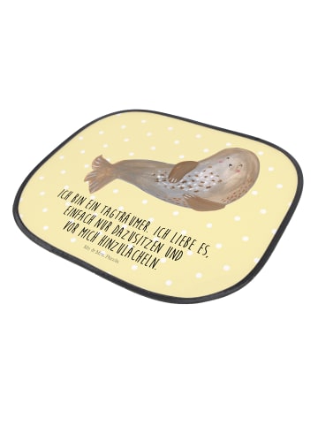 Mr. & Mrs. Panda Sonnenschutz für Auto Robbe Lachen mit Spruch in Gelb Pastell