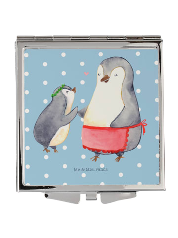 Mr. & Mrs. Panda Handtaschenspiegel quadratisch Pinguin mit Kind... in Blau Pastell