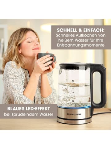 Gourmetmaxx GOURMETmaxx Glas-Wasserkocher LED 1,7l 2200W Edelstahl/schwarz kabellos