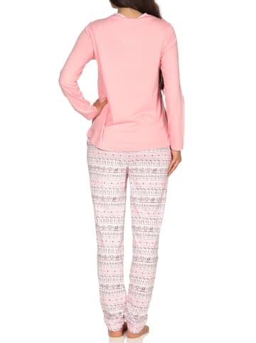 NORMANN Langarm Schlafanzug Pyjama Bündchen Ethnolook Übergröße in rosa