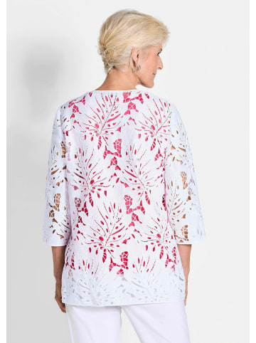 GOLDNER Spitzenjäckchen Weiße Jacke mit Blätterdessin in weiß