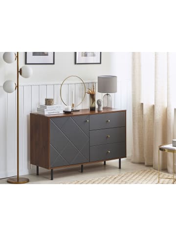 Beliani Sideboard PALMER in Grau/Dunkler Holzfarbton/Schwarz