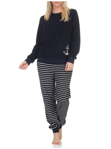 NORMANN Frottee Schlafanzug langarm Bündchen Maritime Optik - 87223 in navy
