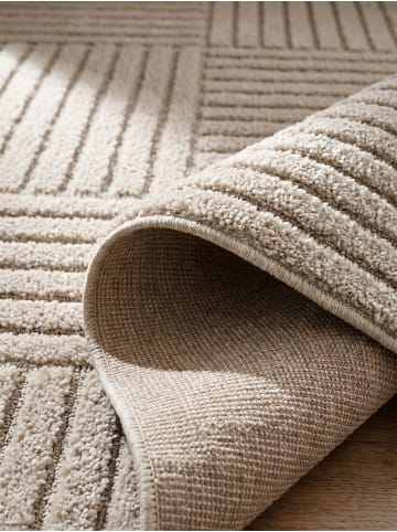 KADIMA DESIGN Hochflorteppich 3D Bögen Boho Waschbar Wohnzimmer in Beige