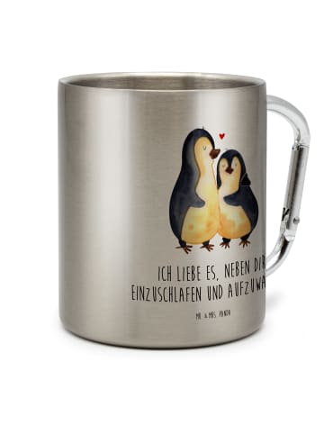 Mr. & Mrs. Panda Edelstahltasse Pinguine Einschlafen mit Spruch in Silber