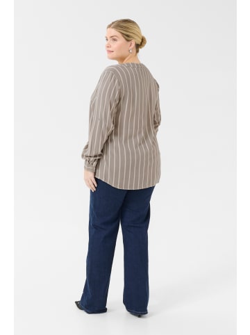 KAFFE curve Langarm-Bluse KCsida in Elephant Skin / Beige Stripe