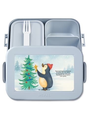 Mr. & Mrs. Panda Lunchbox Pinguin Weihnachtsbaum Design mit Spruch in Blau Pastell
