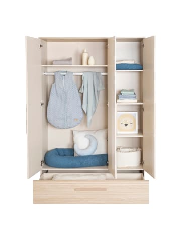 roba Kinderkleiderschrank Sidney 3-türig mit Massivholzgriffen & großer Schublade