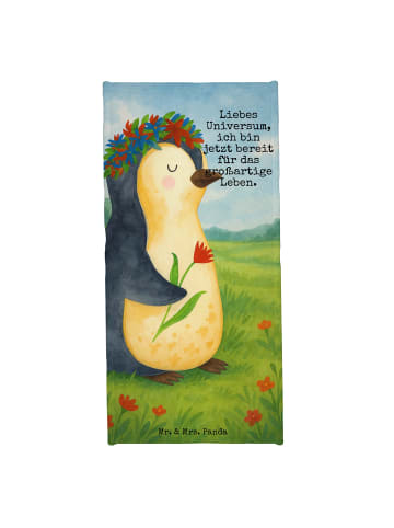 Mr. & Mrs. Panda Badehandtuch Pinguin Blumen Design mit Spruch in Weiß