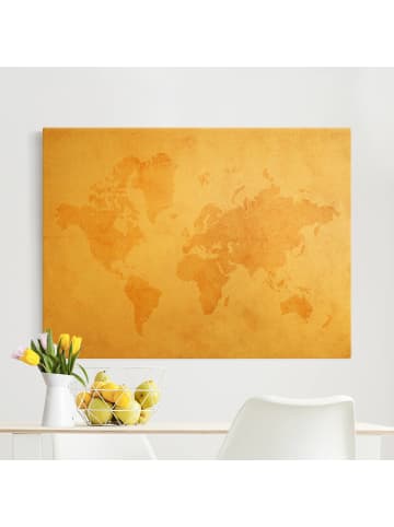 WALLART Leinwandbild Gold - Vintage Weltkarte in Orange