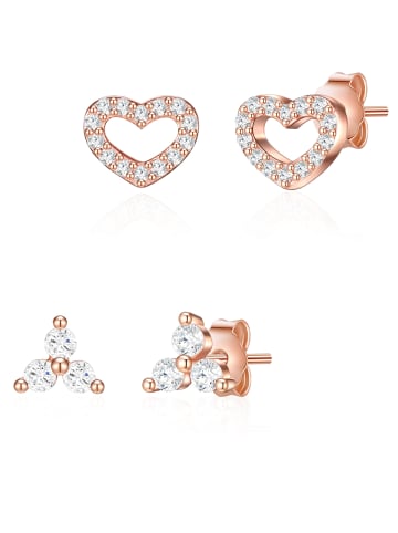 Lulu & Jane 2er Set Ohrstecker roségold Zirkonia weiß in roségold