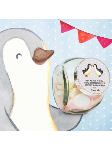 Mr. & Mrs. Panda Bonbonglas Pinguin Liebe mit Spruch in Grau Pastell