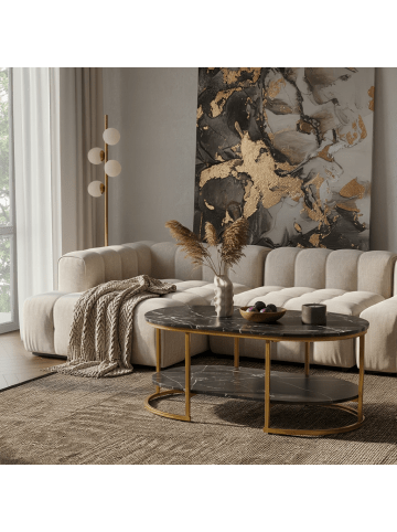 KADIMA DESIGN Couchtisch 100x60x45 cm mit Marmor Optik, Design in Schwarz