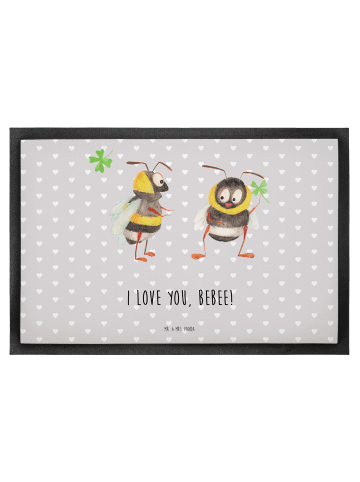Mr. & Mrs. Panda Fußmatte Bienen Paar mit Spruch in Grau Pastell
