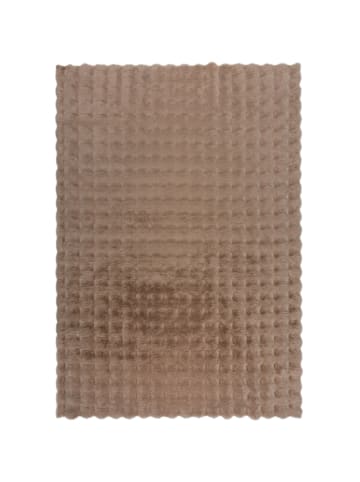 KADIMA DESIGN Langflor-Teppich Flauschig LUNE 3D Waffel Muster Wohnzimmer Modern in Taupe