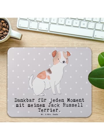 Mr. & Mrs. Panda Mauspad Jack Russell Terrier Moment mit Spruch in Grau Pastell