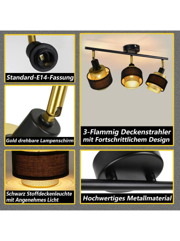 ZMH Deckenleuchte in Schwarz Vintage 3-flammige E14 aus Gold Metall Industrial