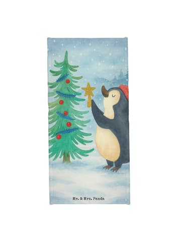 Mr. & Mrs. Panda Saunahandtuch Pinguin Weihnachtsbaum Design ohn... in Weiß