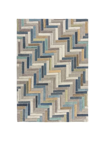 KADIMA DESIGN Teppich aus Wolle, Modern & Geometrisch, Strapazierfähig in Multicolor-Blau