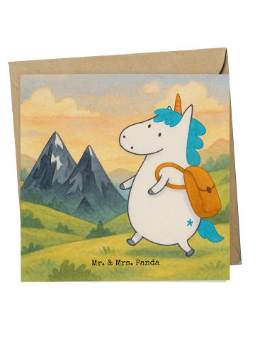 Mr. & Mrs. Panda Grußkarte Einhorn Bergsteiger Design ohne Spruch in Weiß