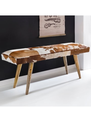 KADIMA DESIGN Sitzbank Ziegenfell / Massivholz Bank 120 x 40 x 52 cm, Polsterbank