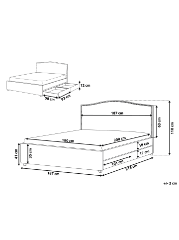Beliani Doppelbett mit LED MONTPELLIER in Grau - (W) 187 x (H) 110 x (L) 213 cm