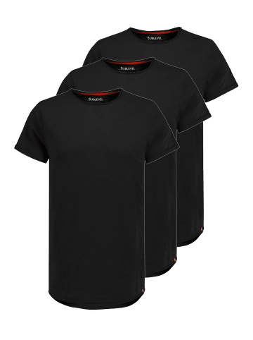 Sublevel T-Shirt Kurzarm Rundhals 3er Pack mit Rollkante in Schwarz