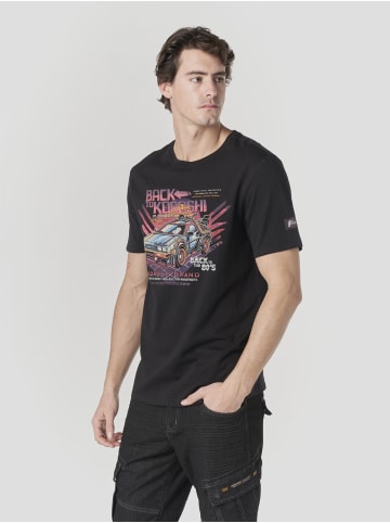KOROSHI Crew cotton print-emb washed t-shirt in Schwarz