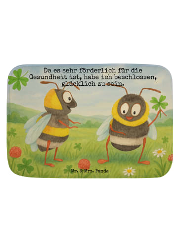 Mr. & Mrs. Panda Badeteppich Hummeln Kleeblatt Design mit Spruch in Weiß