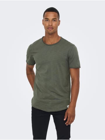 Only&Sons Langes Rundhals T-Shirt Einfarbiges Kurzarm Basic Shirt ONSBENNE in Grün-2