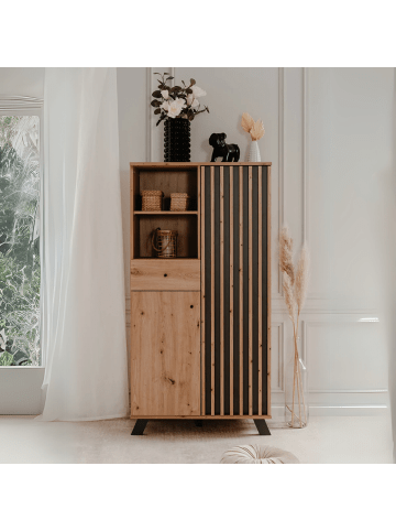 CALICOSY Sideboard LUBLIN in Helles Holz - (W) 80 x (H) 156 x (L) 40 cm
