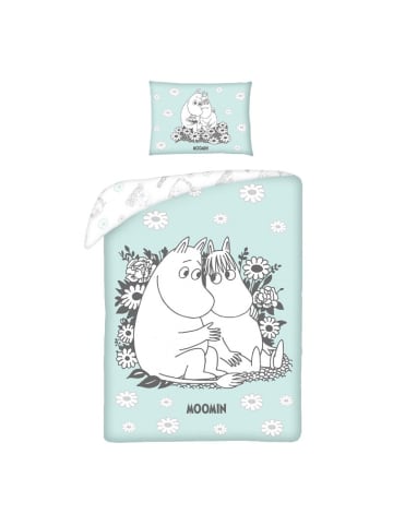 COFI 1453 Mumins Bettwäsche Set aus Baumwolle Bettdeckenbezug 100 × 135 cm in Hellblau