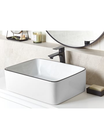 Beliani Waschbecken XERT in Weiß/Schwarz - (W) 49 x (H) 14 x (L) 38 cm