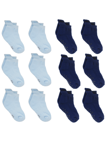 Yalion 12er Pack rutschfeste Socken, Wildlederoptik, blau/marineblau