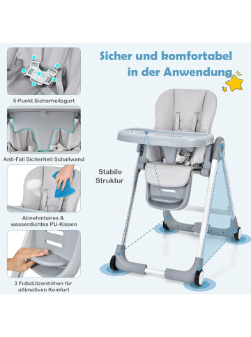 COSTWAY 4 in 1 Hochstuhl für 6-36 Monate in Grau