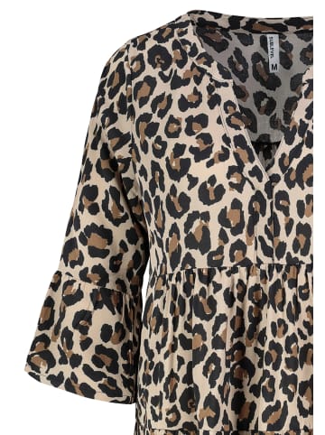 Sublevel Gemusterte Tunikabluse mit Rüschenärmeln und Volants in Braun