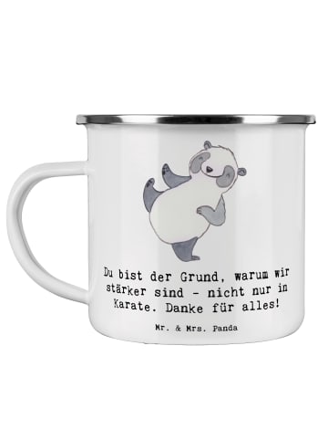 Mr. & Mrs. Panda Camping Emaille Tasse Karate Trainerin Stärke m... in Weiß