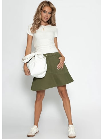 SASSYCLASSY Jeans Rock mit Volant in Khaki