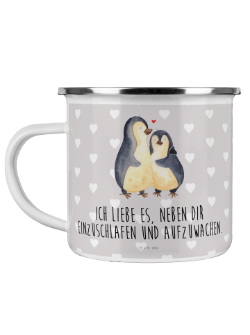 Mr. & Mrs. Panda Kaffeebecher Pinguine Einschlafen mit Spruch in Grau Pastell