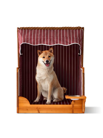 relaxdays Hundestrandkorb "Gestreift" in Dunkelrot / Natur – (B)75 x (H)95 x (T)65 cm