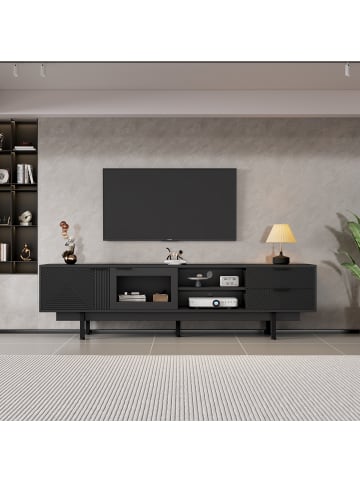 ABRIHOME Fernsehschrank TV Ständer für 80 Zoll mit Stauraum 200*40*50.5 cm, Schwarz