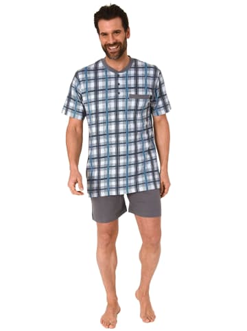 NORMANN Shorty Schlafanzug kurzarm Knopfleiste am Hals karo - 53131 in grau