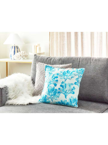 Beliani Dekokissen ROCKWEED in Weiß/Blau - (W) 45 x (H) 9 x (L) 45 cm