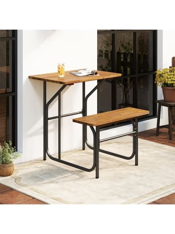 COSTWAY Balkontisch mit Bank Garten in Hellbraun