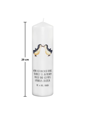 Mr. & Mrs. Panda Kerze Pinguine Kuss mit Spruch in Weiß